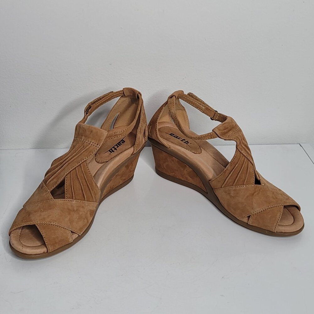 Earth‎ Womens Curvet Biscuit Wedge Leather Sandals Size 8.5 B Brown Suede - Picture 4 of 10